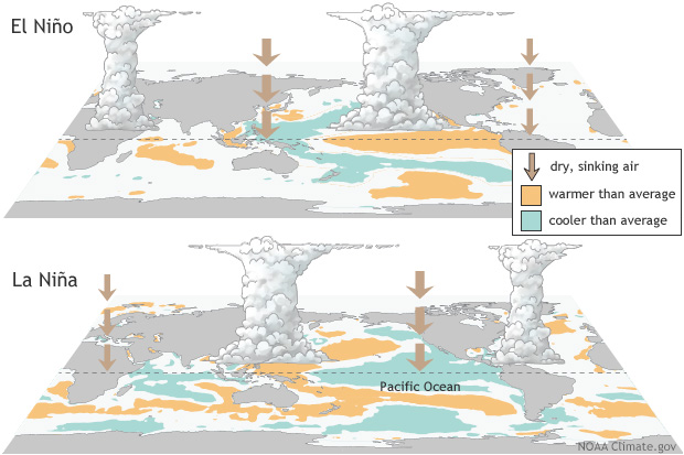 Teplotní diagramy El Nino a La Nina v diagramu