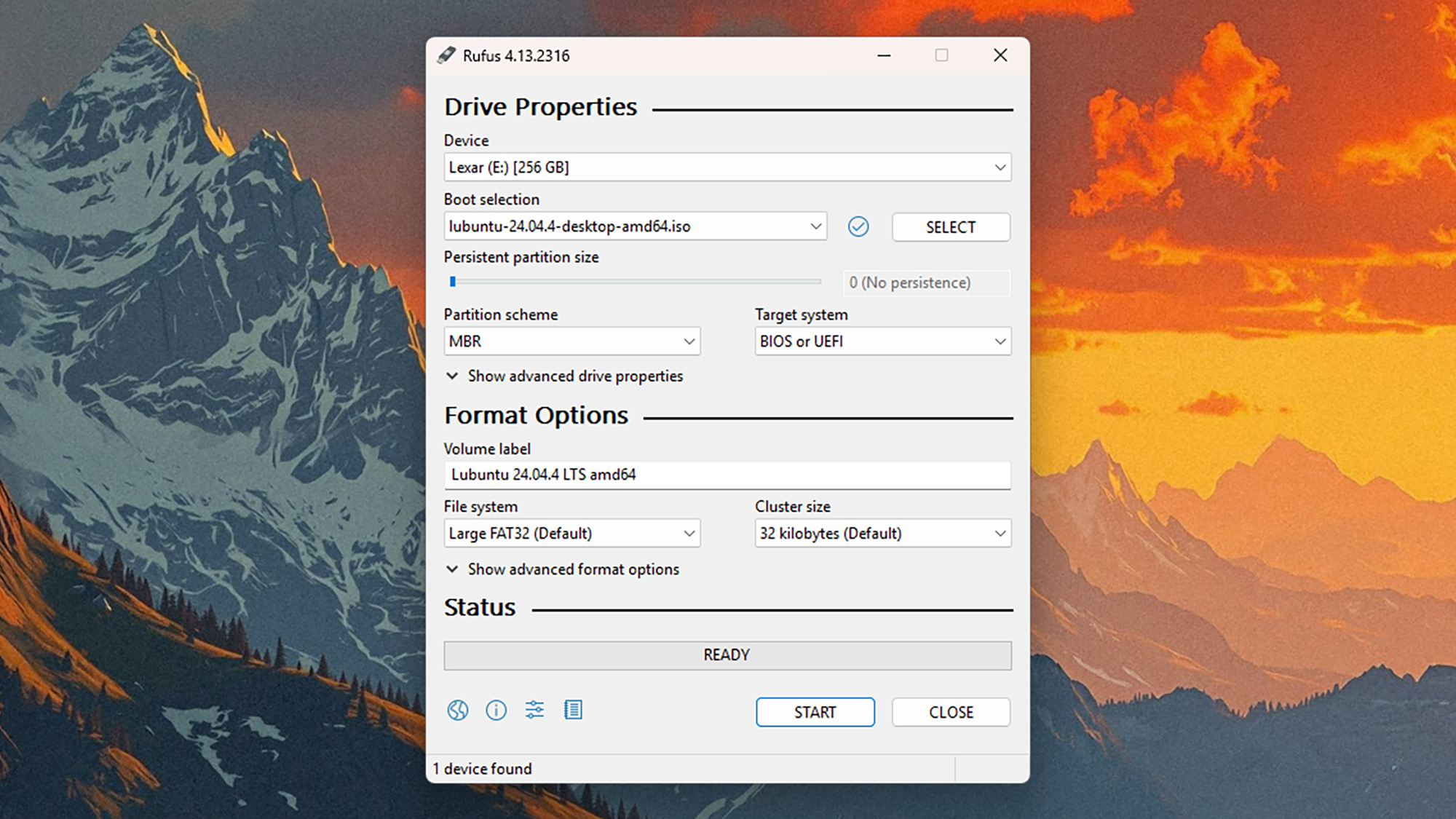 Snímek obrazovky k Rufus